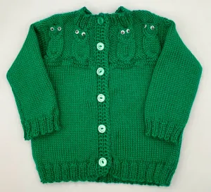 3 Y Kelly Green Acrylic Knit Owl Cardigan