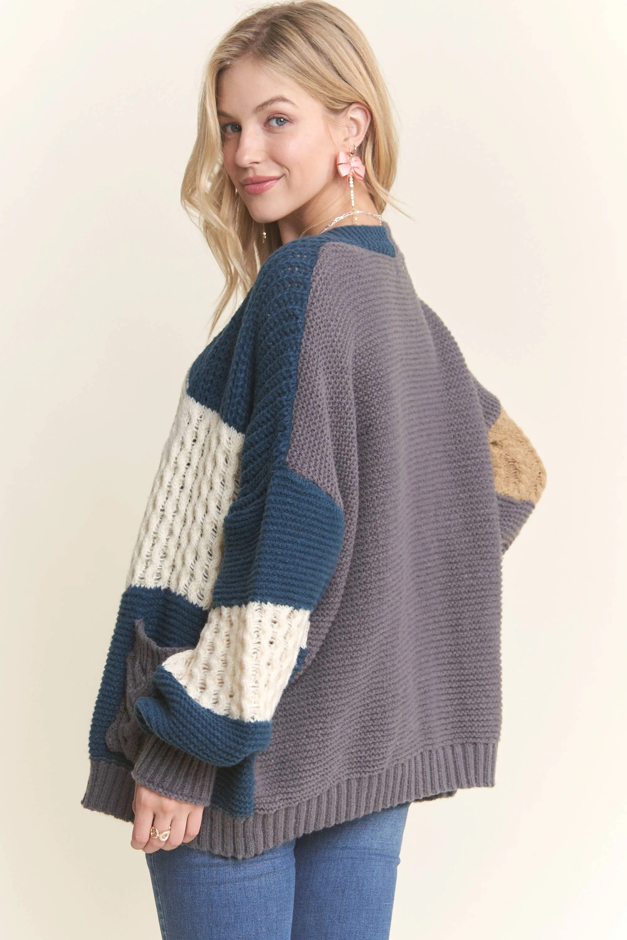 Adora Reg/Plus Colorblock Sweater Cardigan