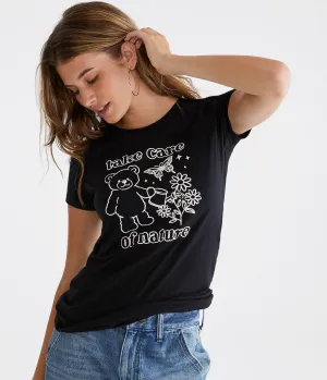 Aeropostale Womens' Take Care Of Nature Graphic Tee -  - Size M - Cotton - Teen Fashion & Clothing Black