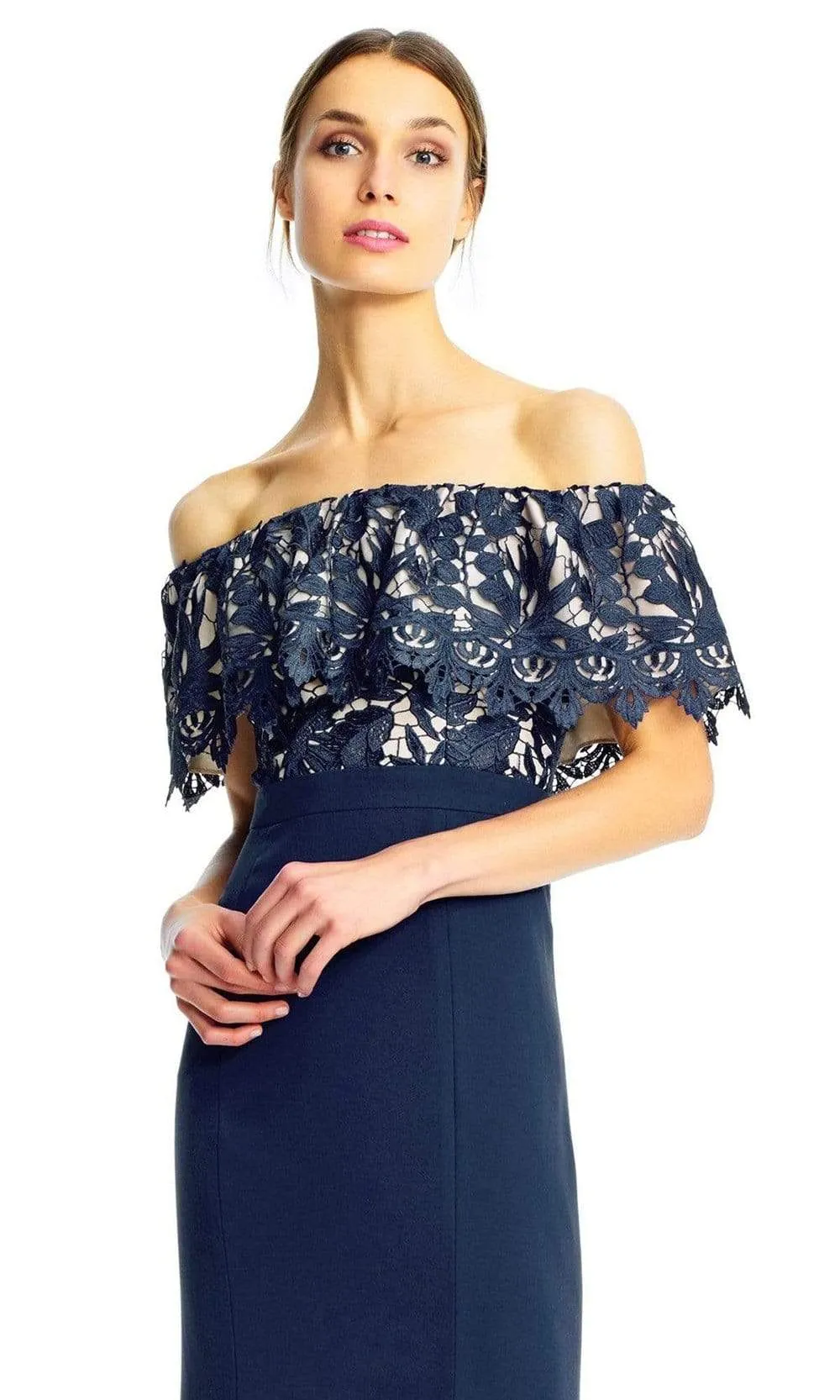 Aidan Mattox - Floral Lace Off-Shoulder Sheath Dress MN1E202072