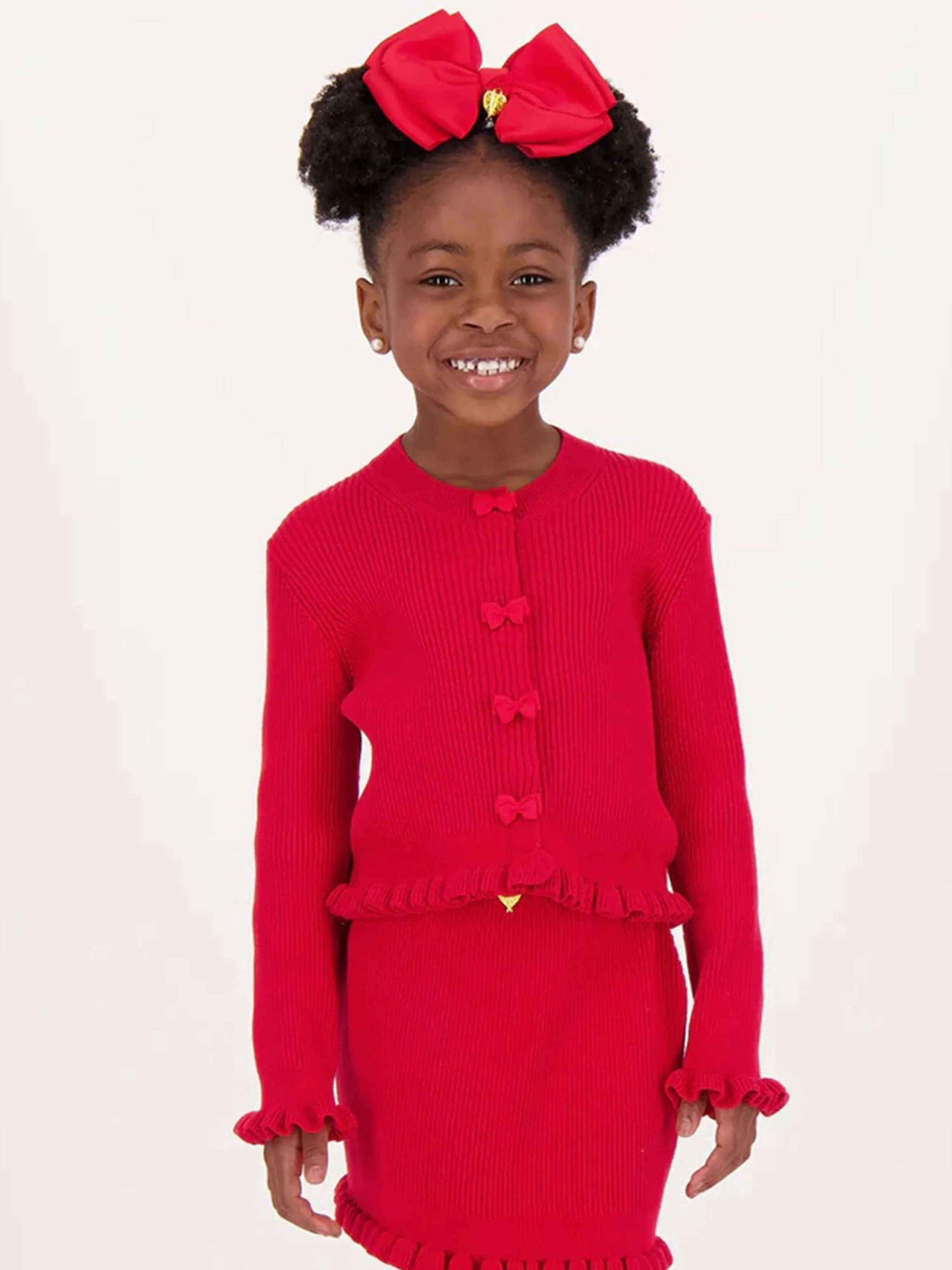 Angels Face Girls Tyler Ribbed Cardigan in Red