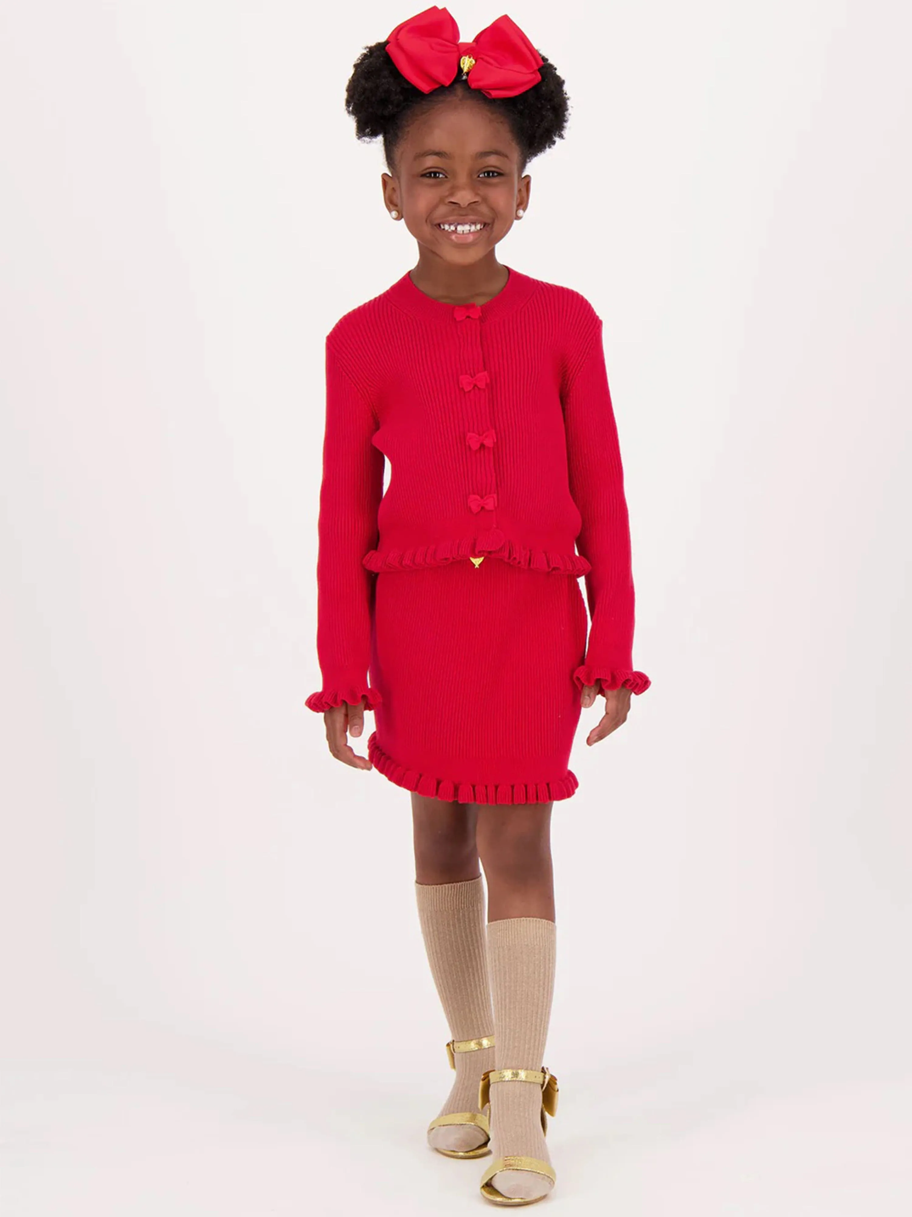 Angels Face Girls Tyler Ribbed Cardigan in Red