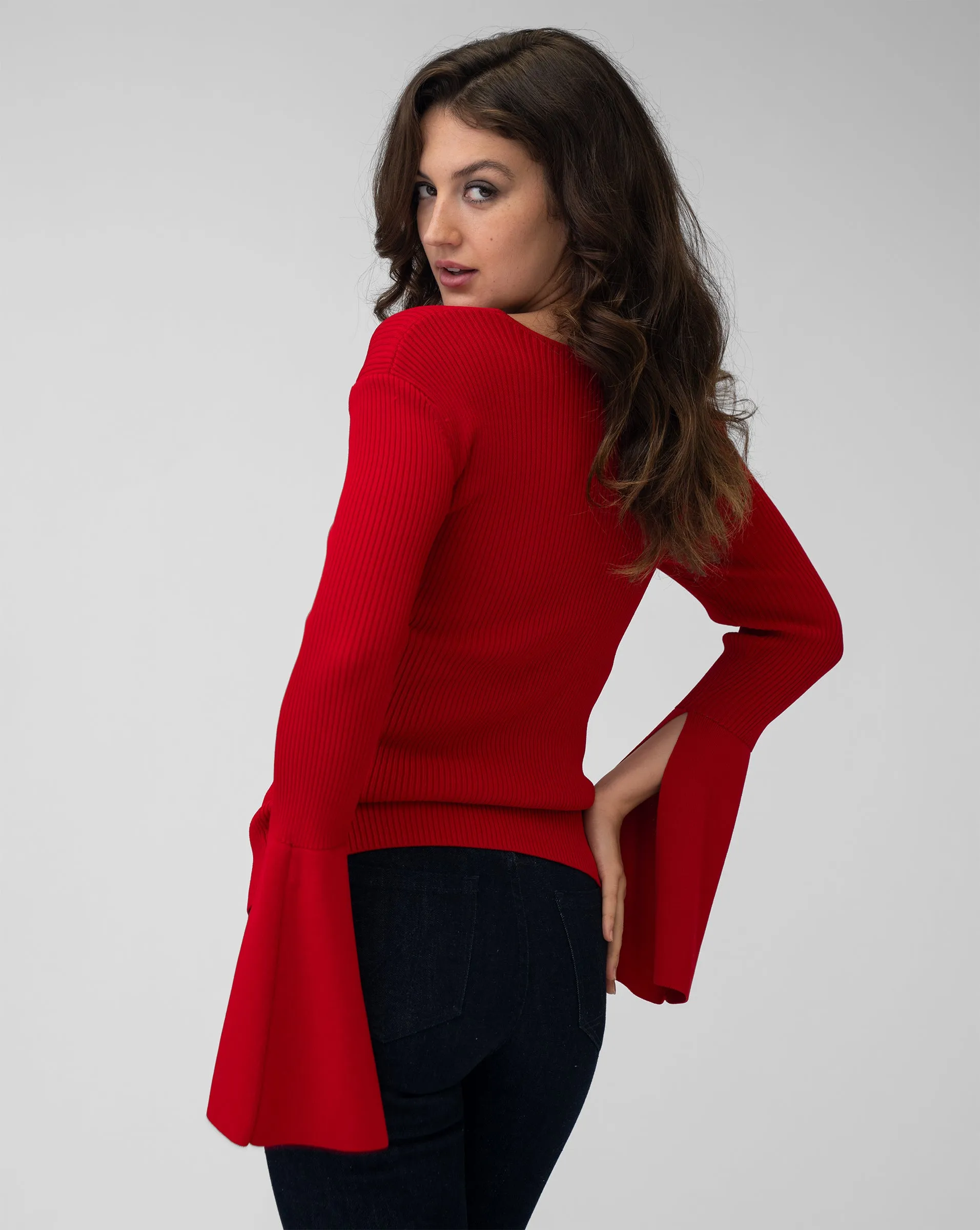 Bell Sleeve Ribbed Sweater