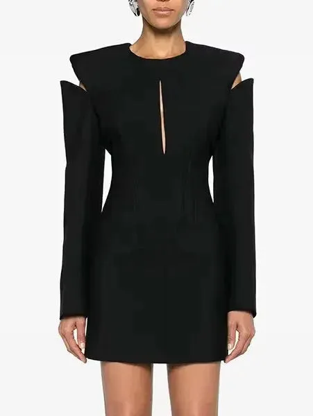 Black Cut-Out Dress with Contrasting Whipstitch Detailing