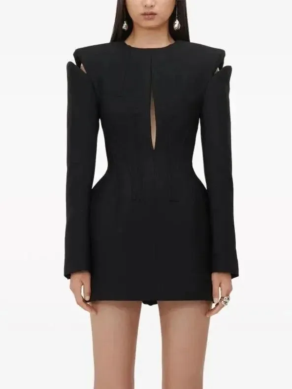 Black Cut-Out Dress with Contrasting Whipstitch Detailing