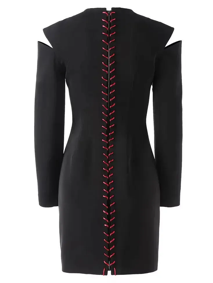 Black Cut-Out Dress with Contrasting Whipstitch Detailing