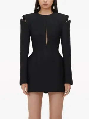 Black Cut-Out Dress with Contrasting Whipstitch Detailing