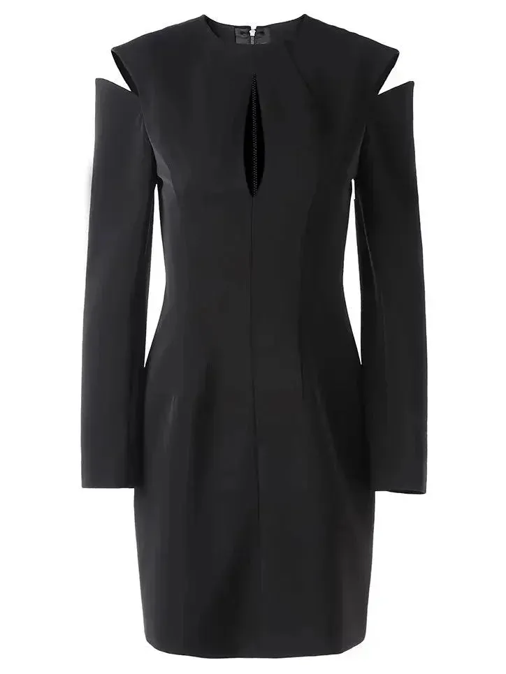 Black Cut-Out Dress with Contrasting Whipstitch Detailing