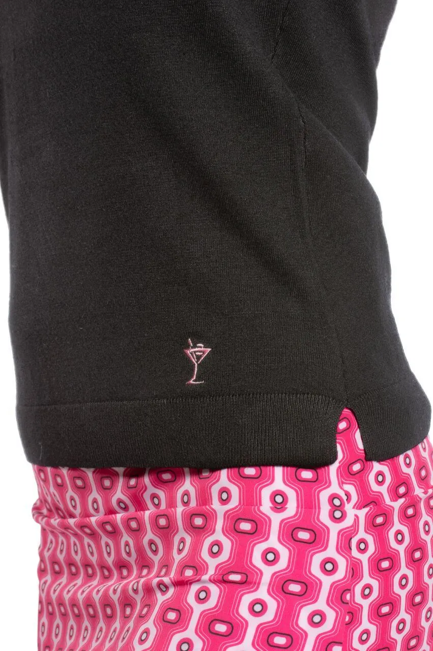 Black/Hot Pink Stretch V-Neck Sweater