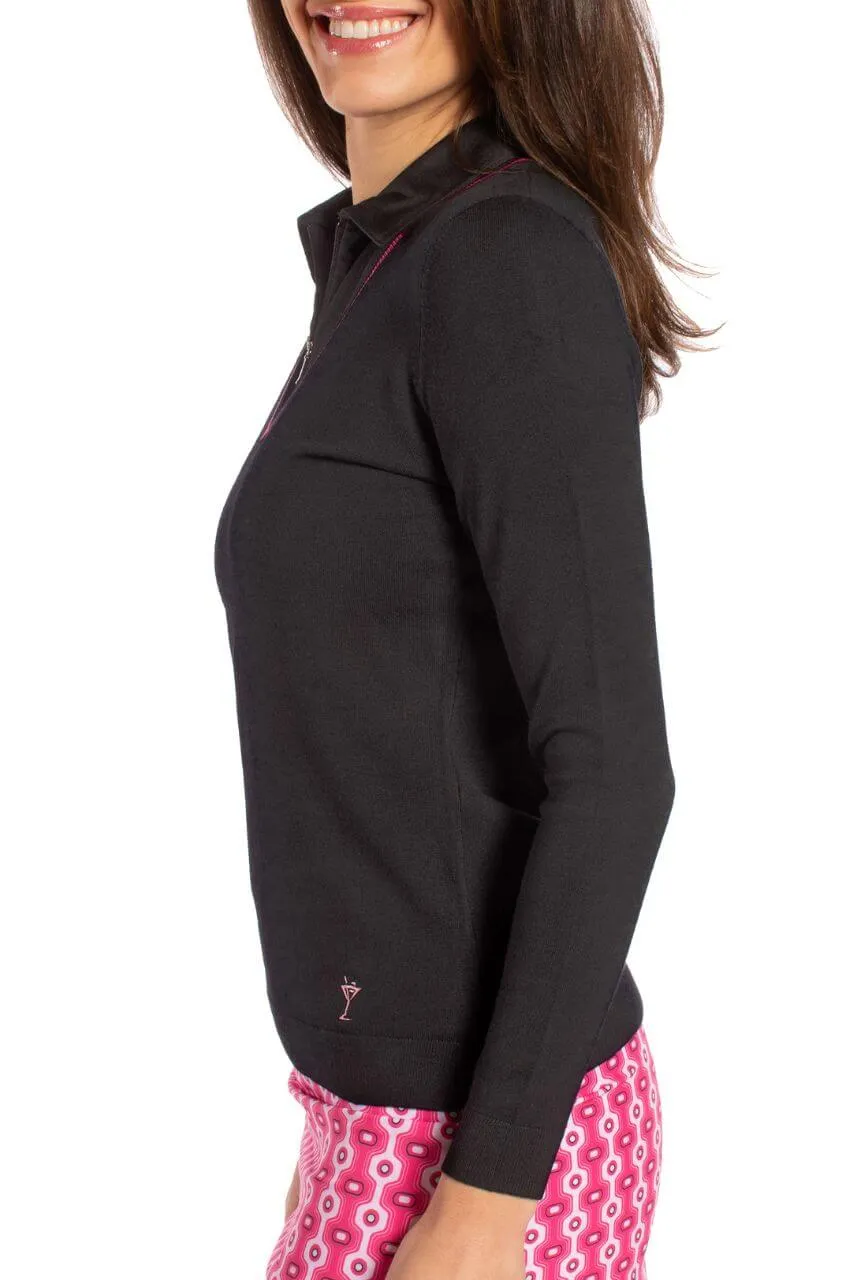 Black/Hot Pink Stretch V-Neck Sweater