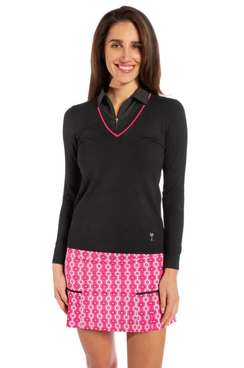 Black/Hot Pink Stretch V-Neck Sweater