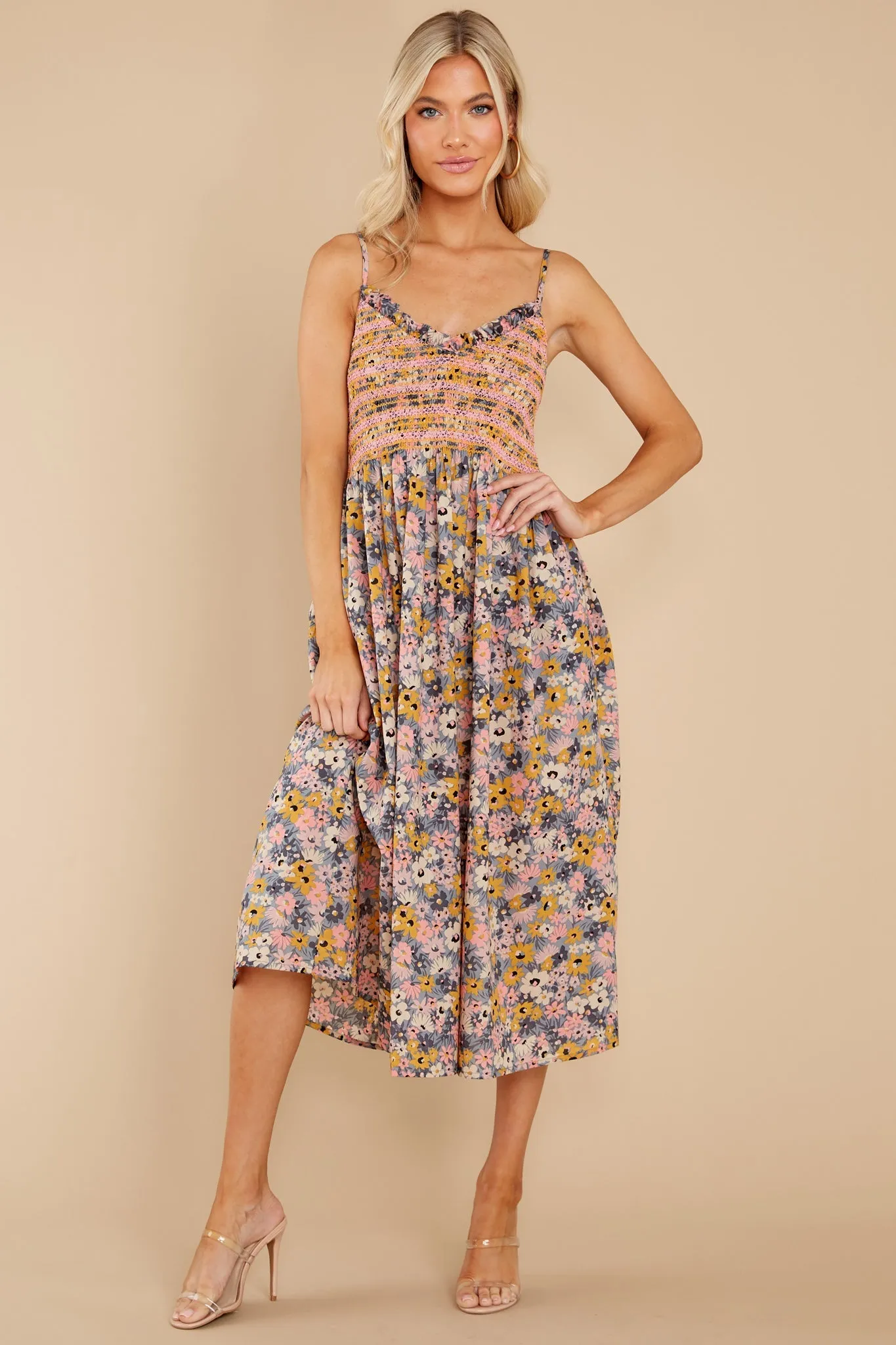 Bloom Where You're Planted Blush Floral Midi Dress