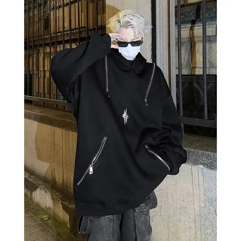 Bonsir zipper heavy sweatshirt men's spring and autumn trendy brand hooded deconstructed loose top oversize high street jacket