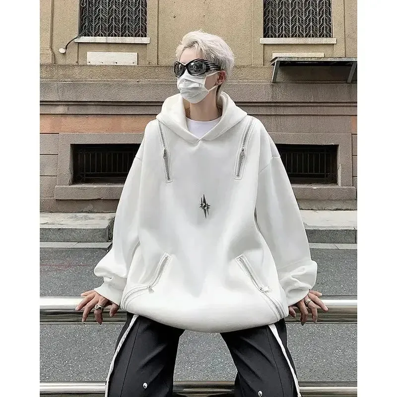 Bonsir zipper heavy sweatshirt men's spring and autumn trendy brand hooded deconstructed loose top oversize high street jacket