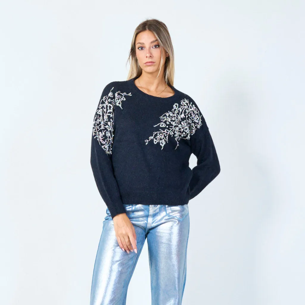 Botanical beadwork sweater wholesale