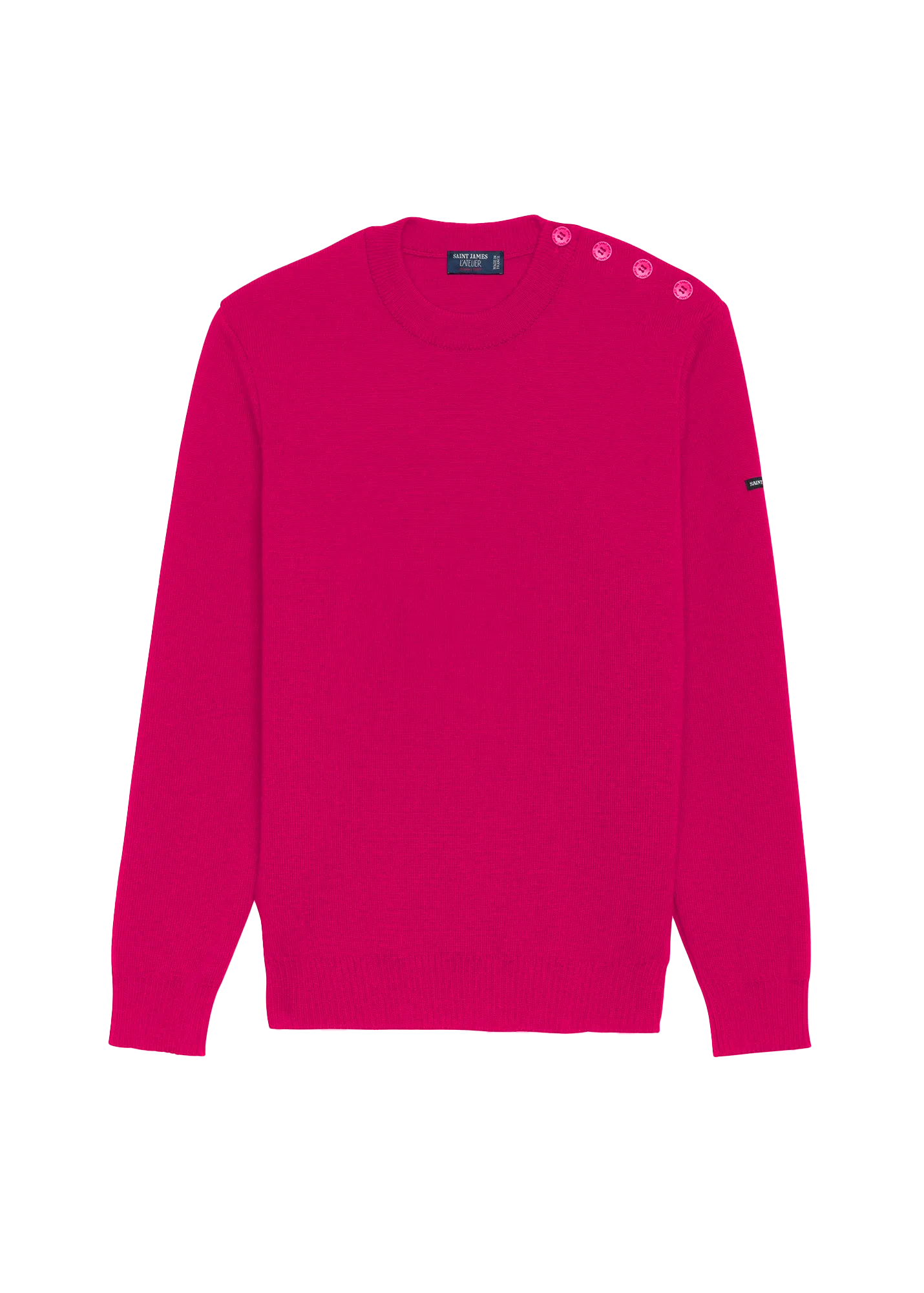 CANCALE - Wool Fisherman Sweater with Button Shoulder | Loose Fit (MAGENTA POP / MAGENTA)