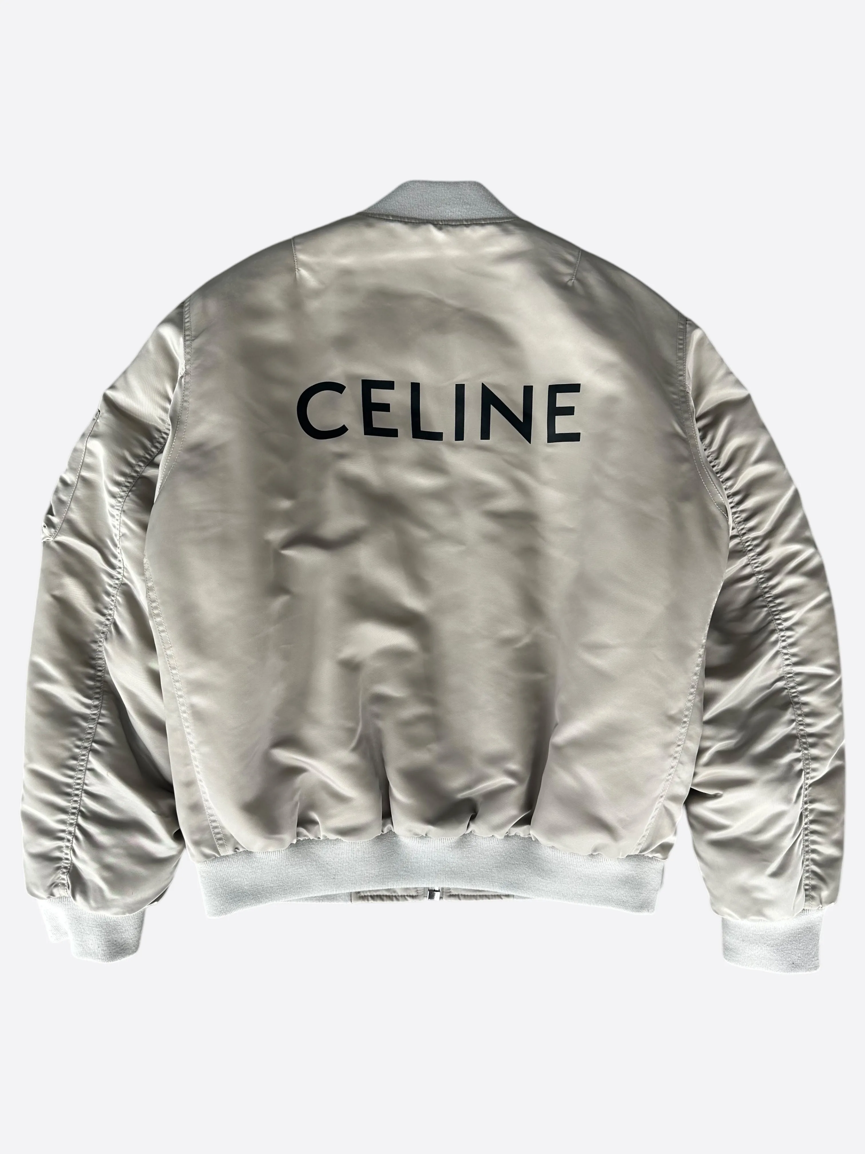 Celine Grey & Black Logo Bomber Jacket