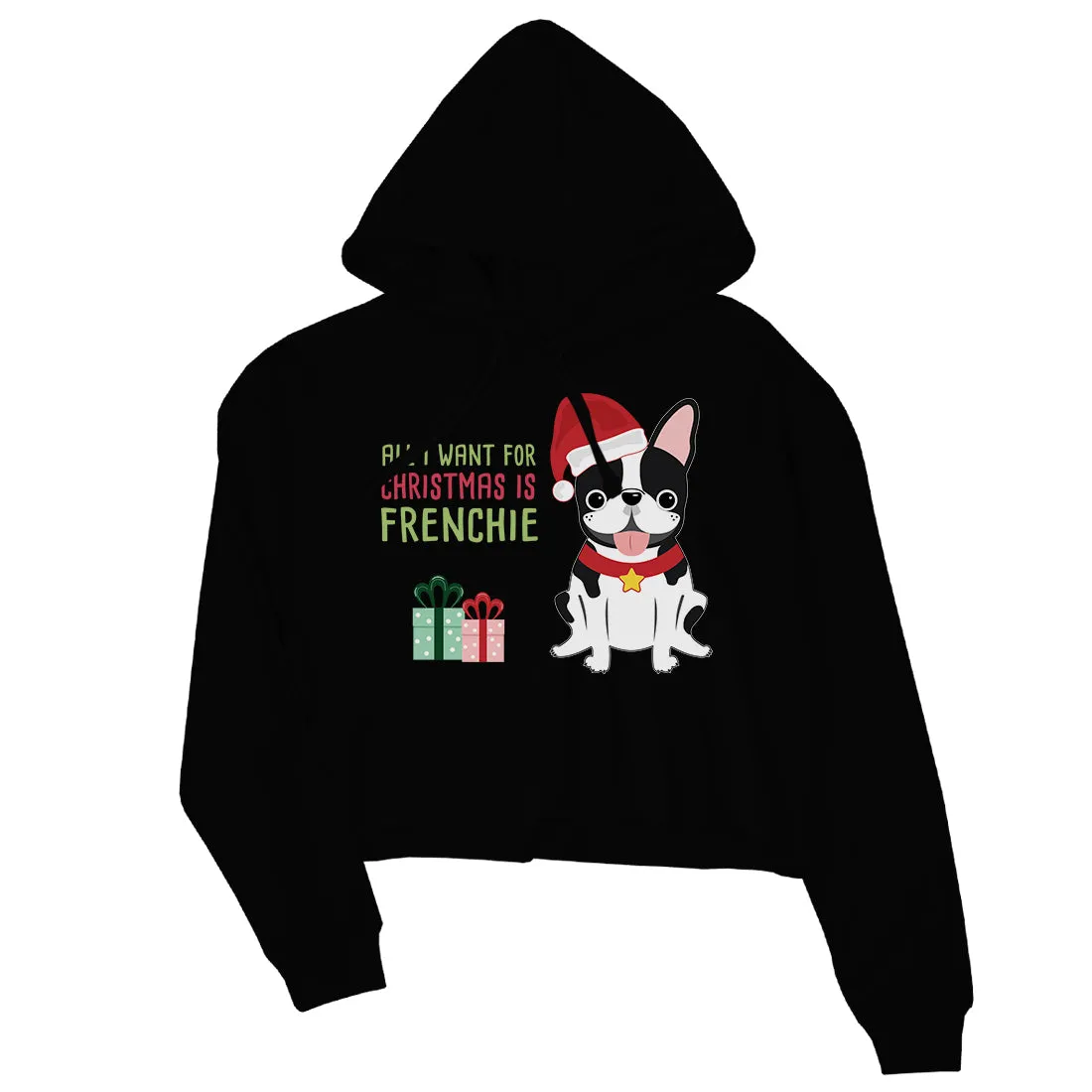 Christmas Frenchie Present Crop Hoodie