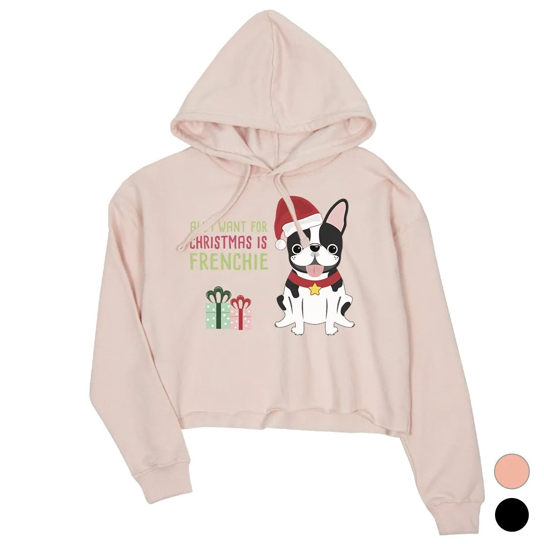 Christmas Frenchie Present Crop Hoodie