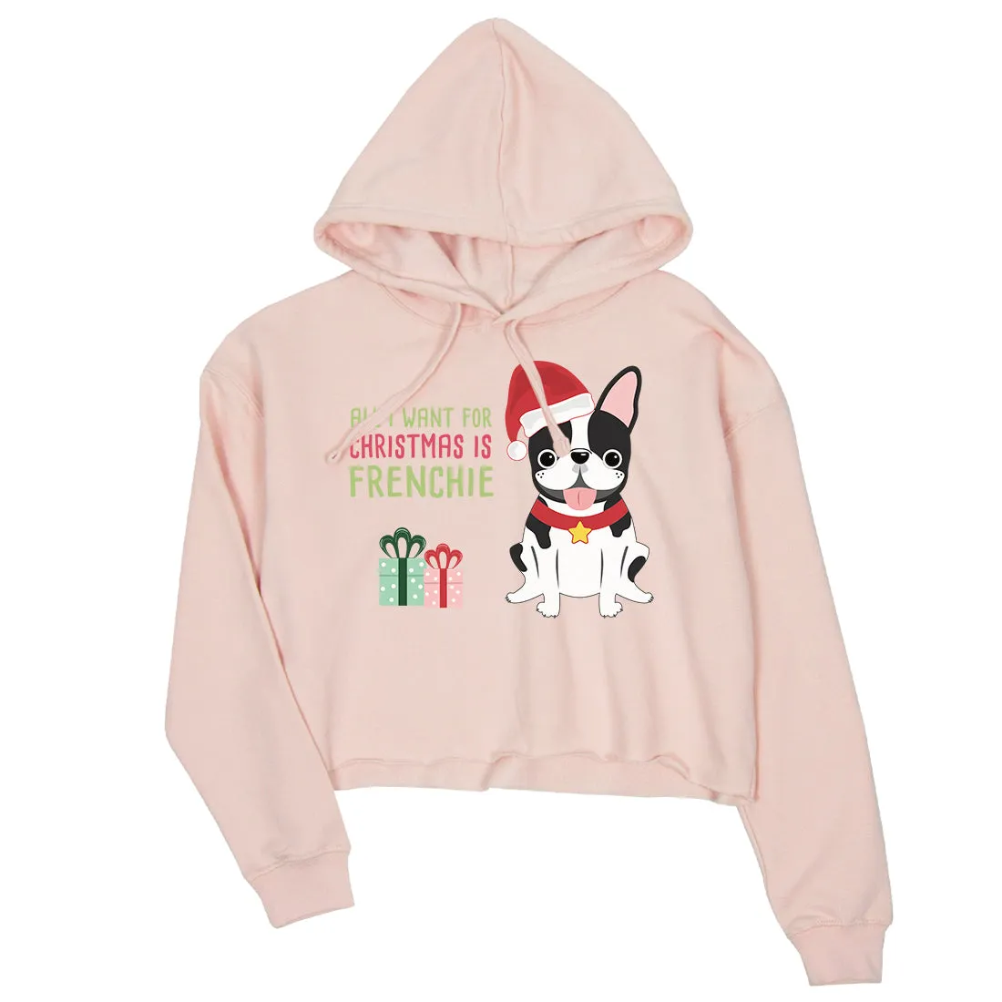 Christmas Frenchie Present Crop Hoodie