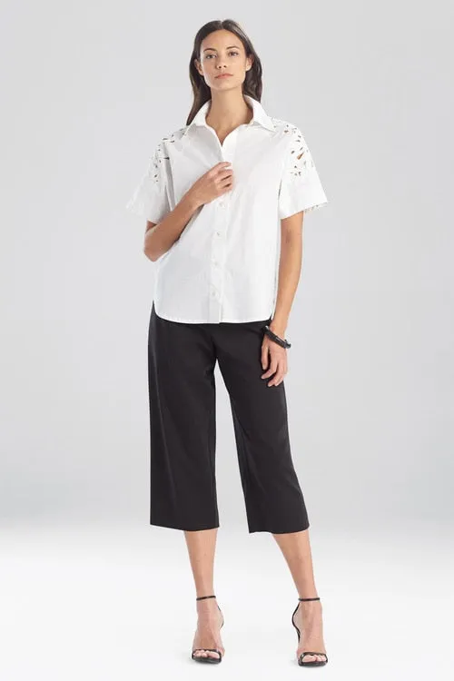 Cotton Poplin Embroidered Short Sleeve Shirt