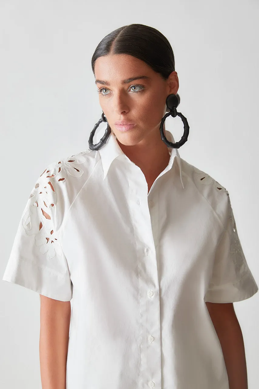 Cotton Poplin Embroidered Short Sleeve Shirt