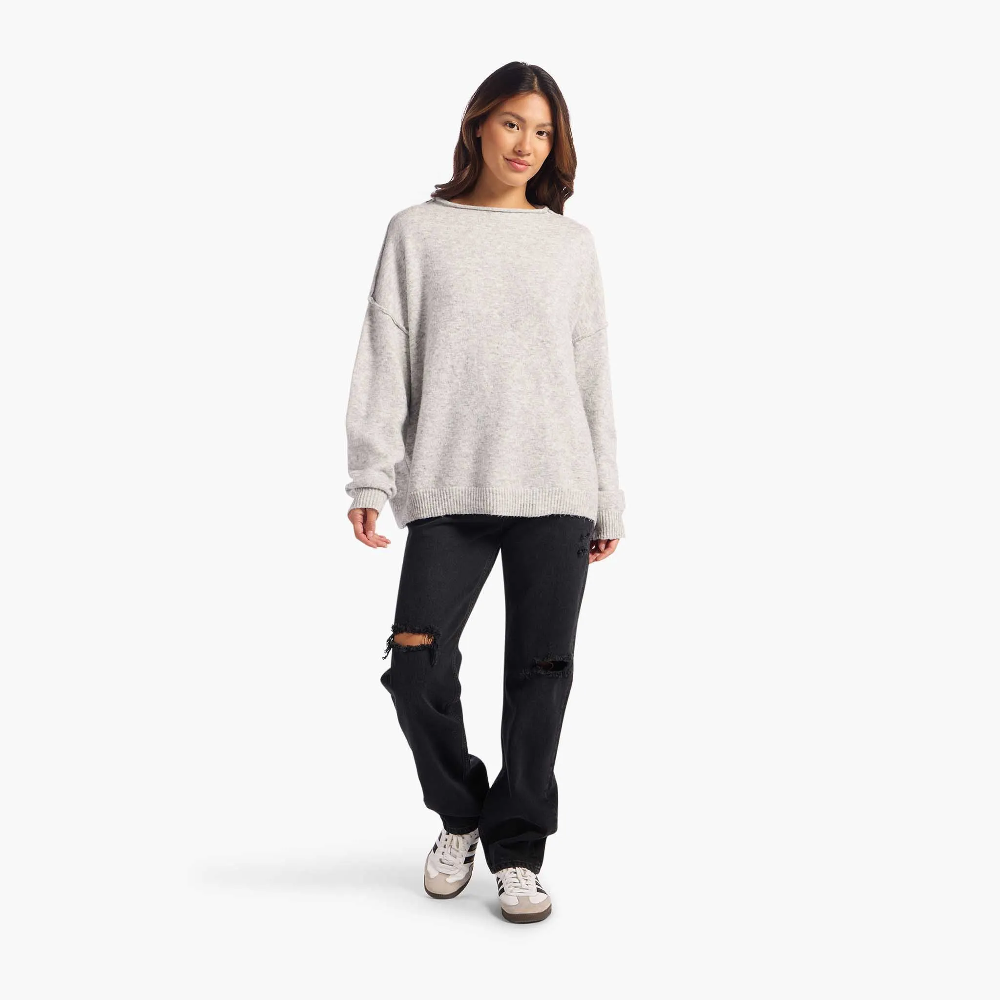 Cozy Knit Mock Neck Sweater | Heather Grey