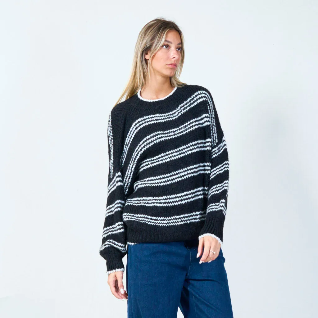 Cozy striped knit sweater wholesale