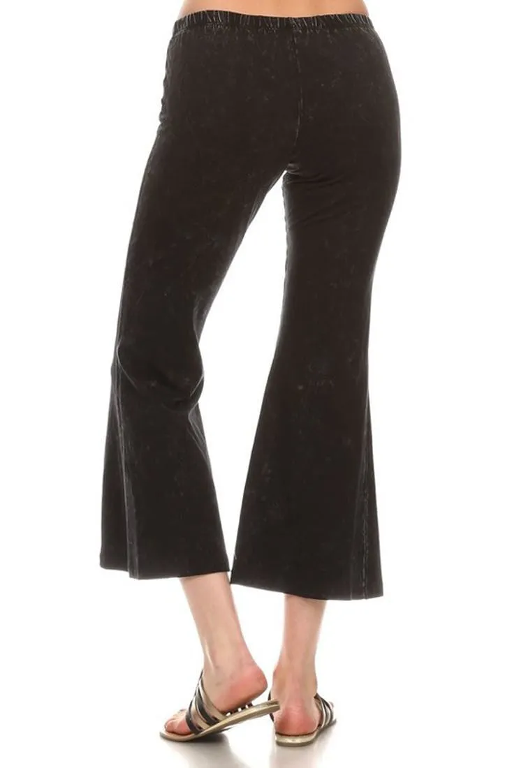 Cropped Capri Pants High Waist Flare Denim Yoga Pants Black