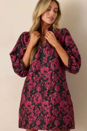 Divine Ways Dark Fuchsia Floral Jacquard Mini Dress