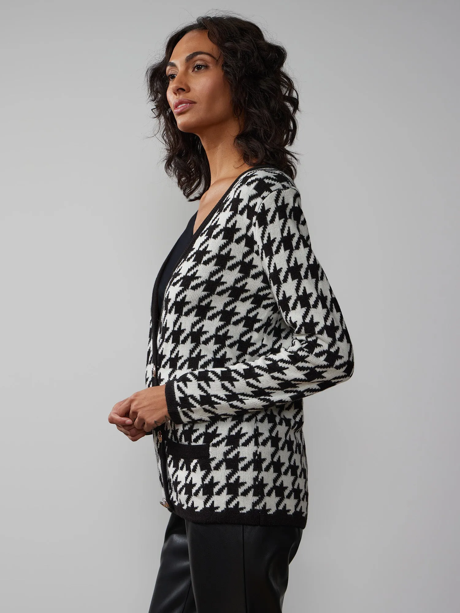 Double Breasted Houndstooth Cardigan