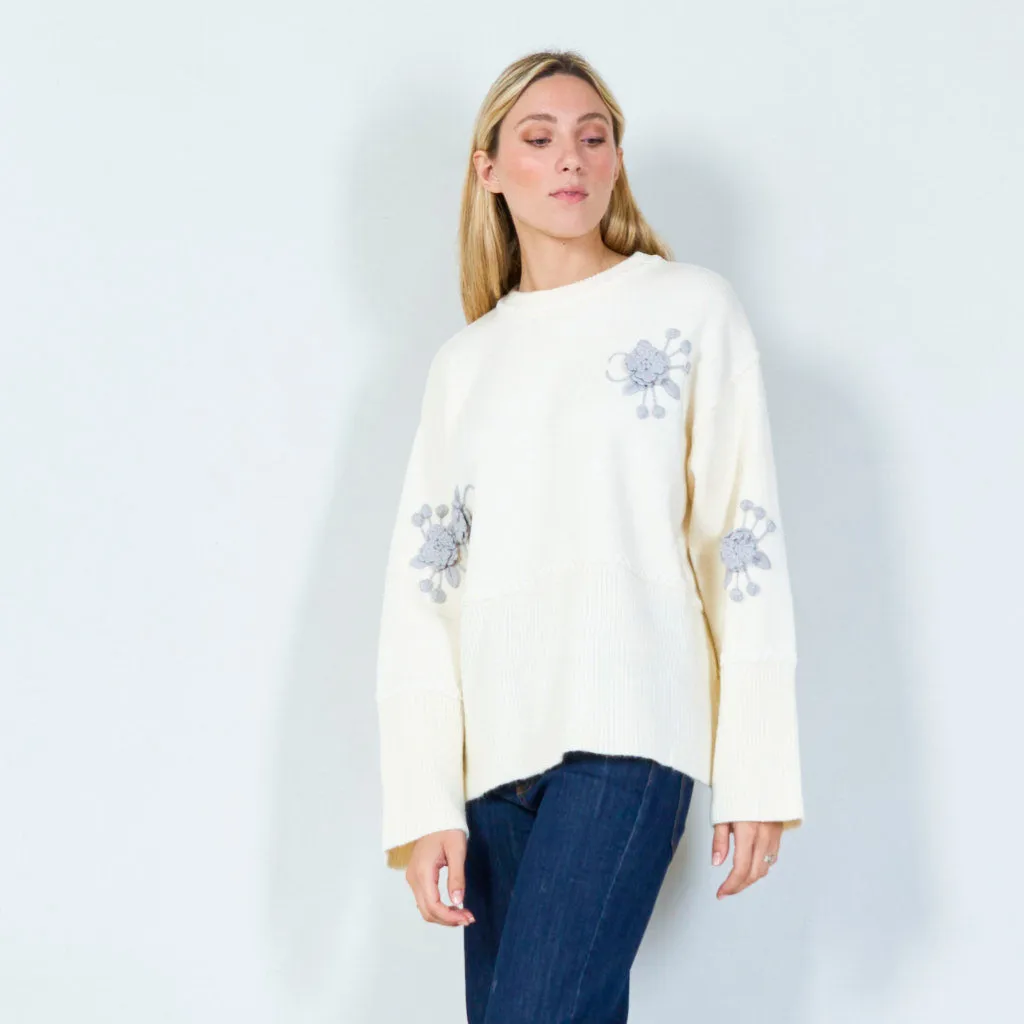 Embroidered floral motif sweater wholesale