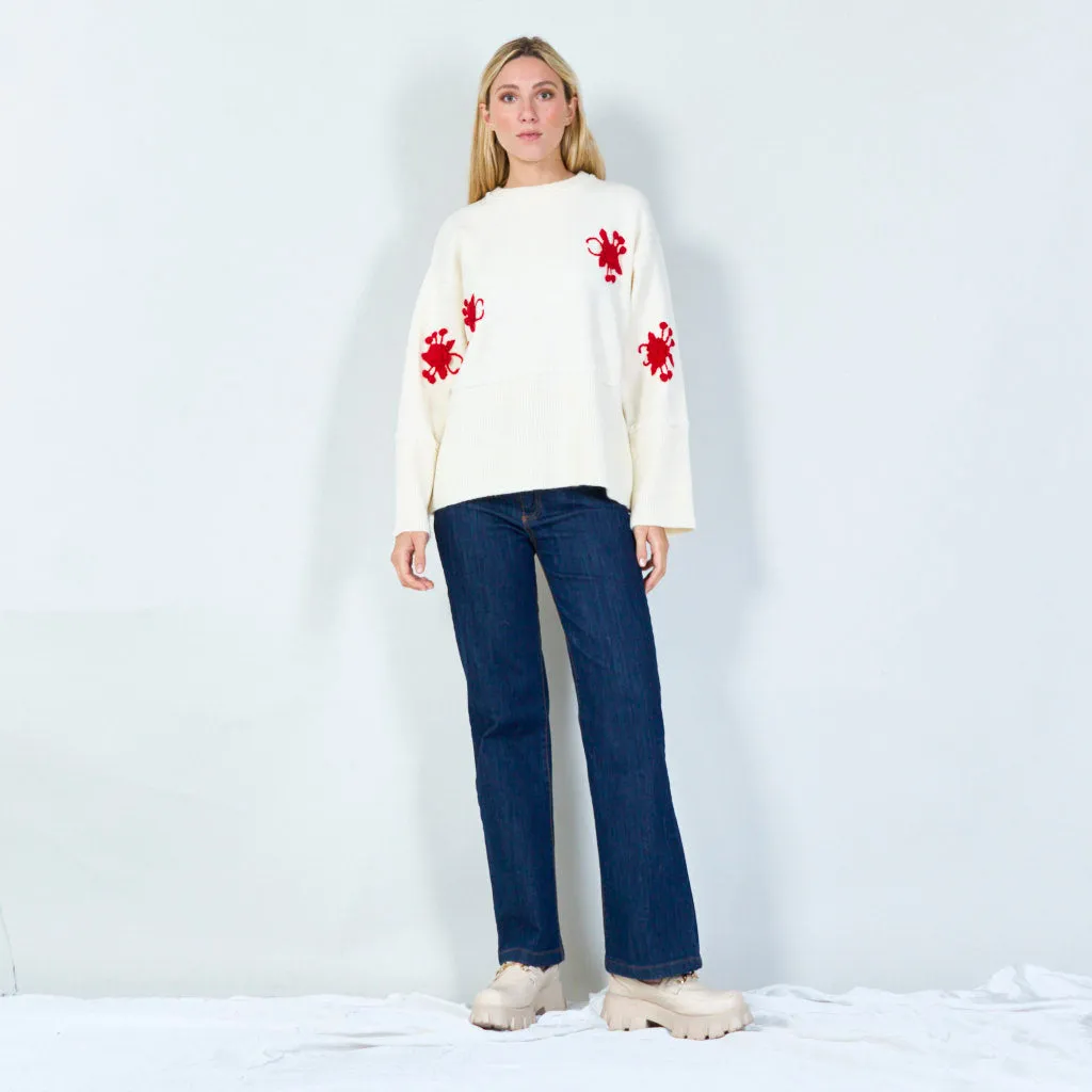 Embroidered floral motif sweater wholesale