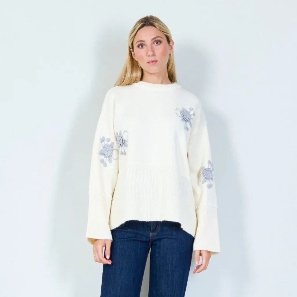 Embroidered floral motif sweater wholesale