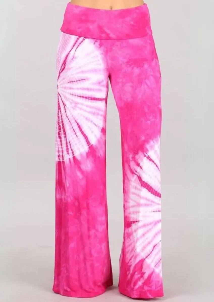 Fashionable in Fuchsia Tie Dye Palazzo Pants Made in USA