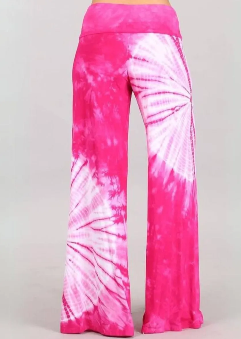 Fashionable in Fuchsia Tie Dye Palazzo Pants Made in USA