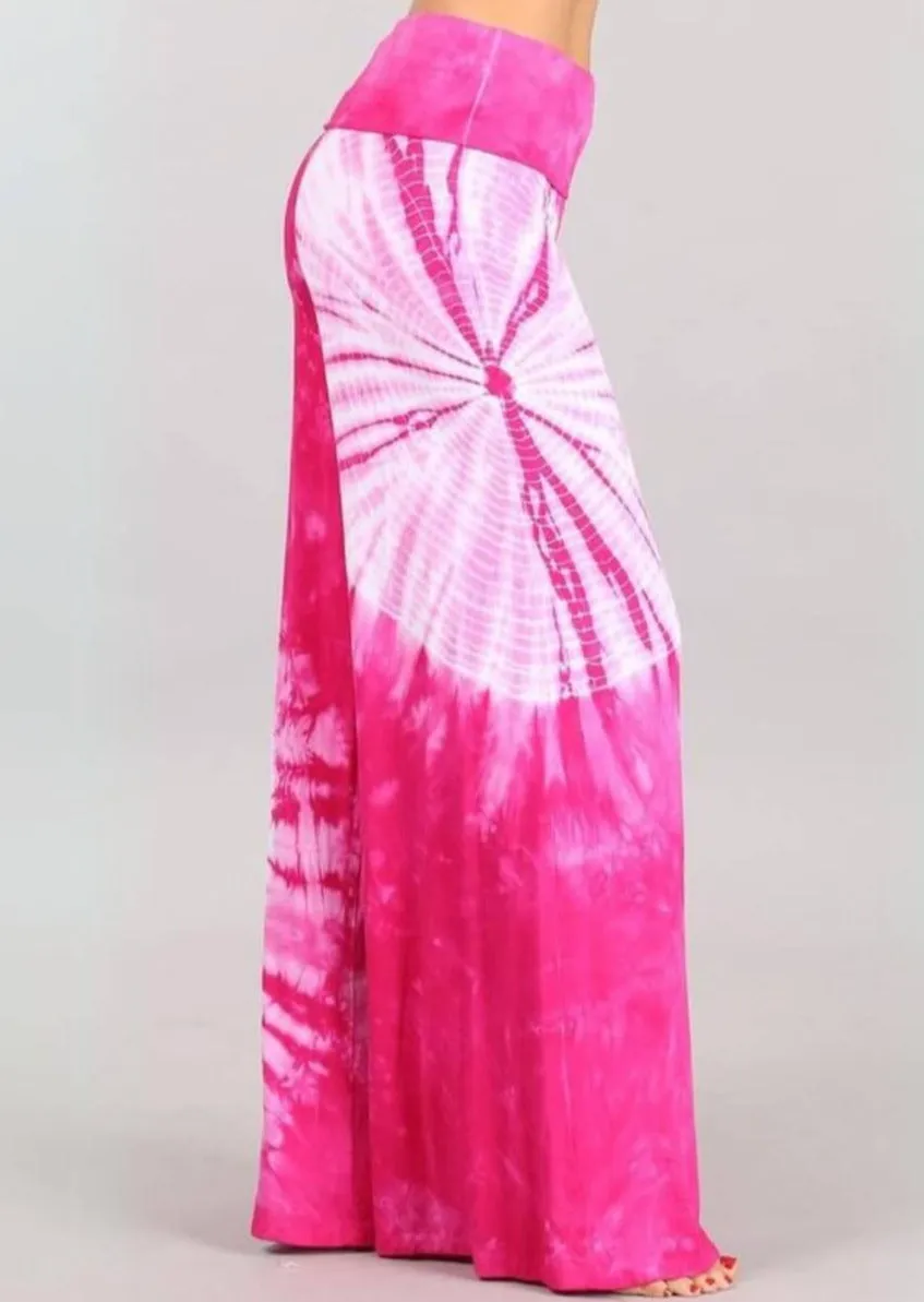 Fashionable in Fuchsia Tie Dye Palazzo Pants Made in USA