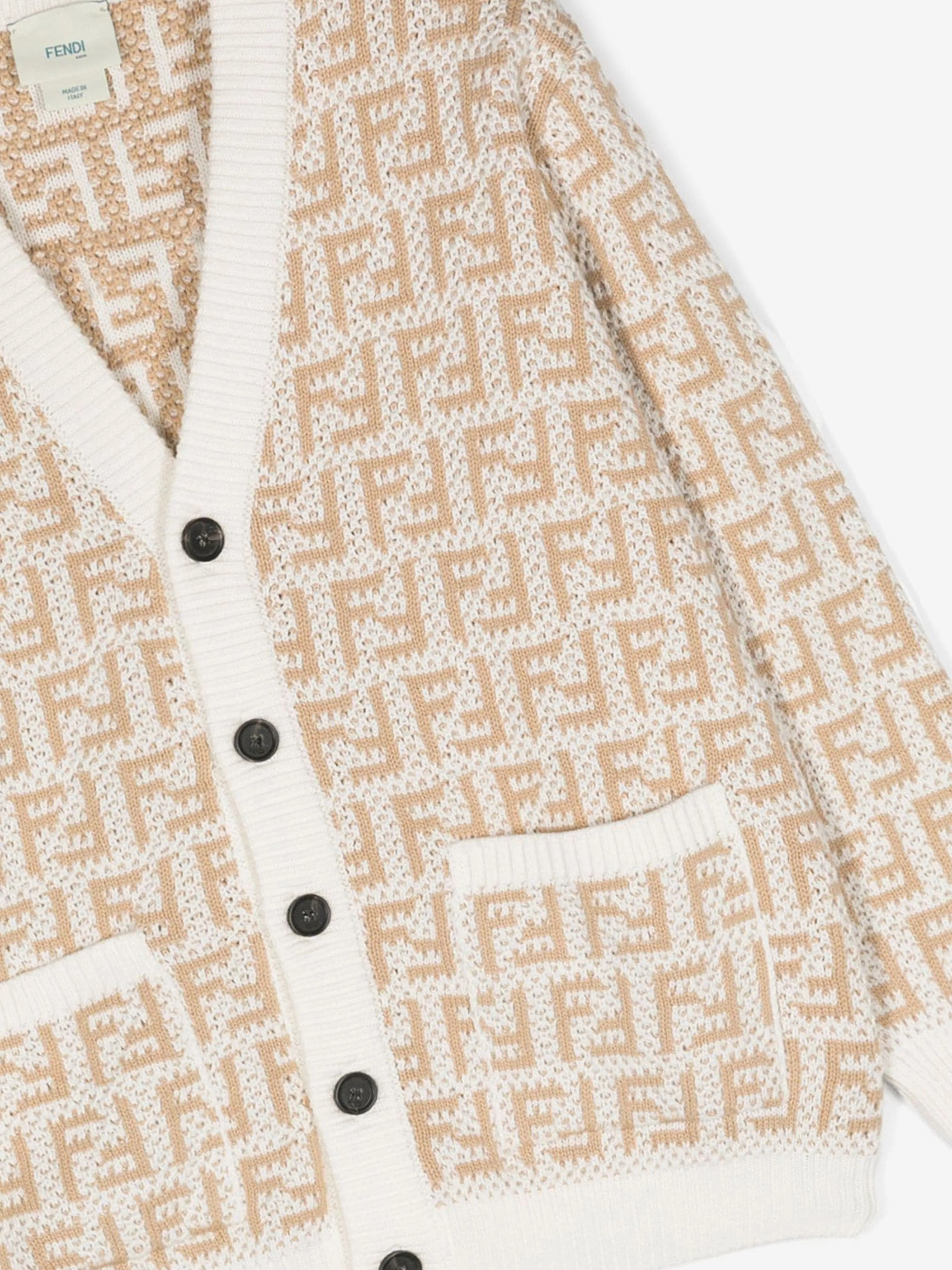 Fendi Kids FF Logo Cardigan in Beige