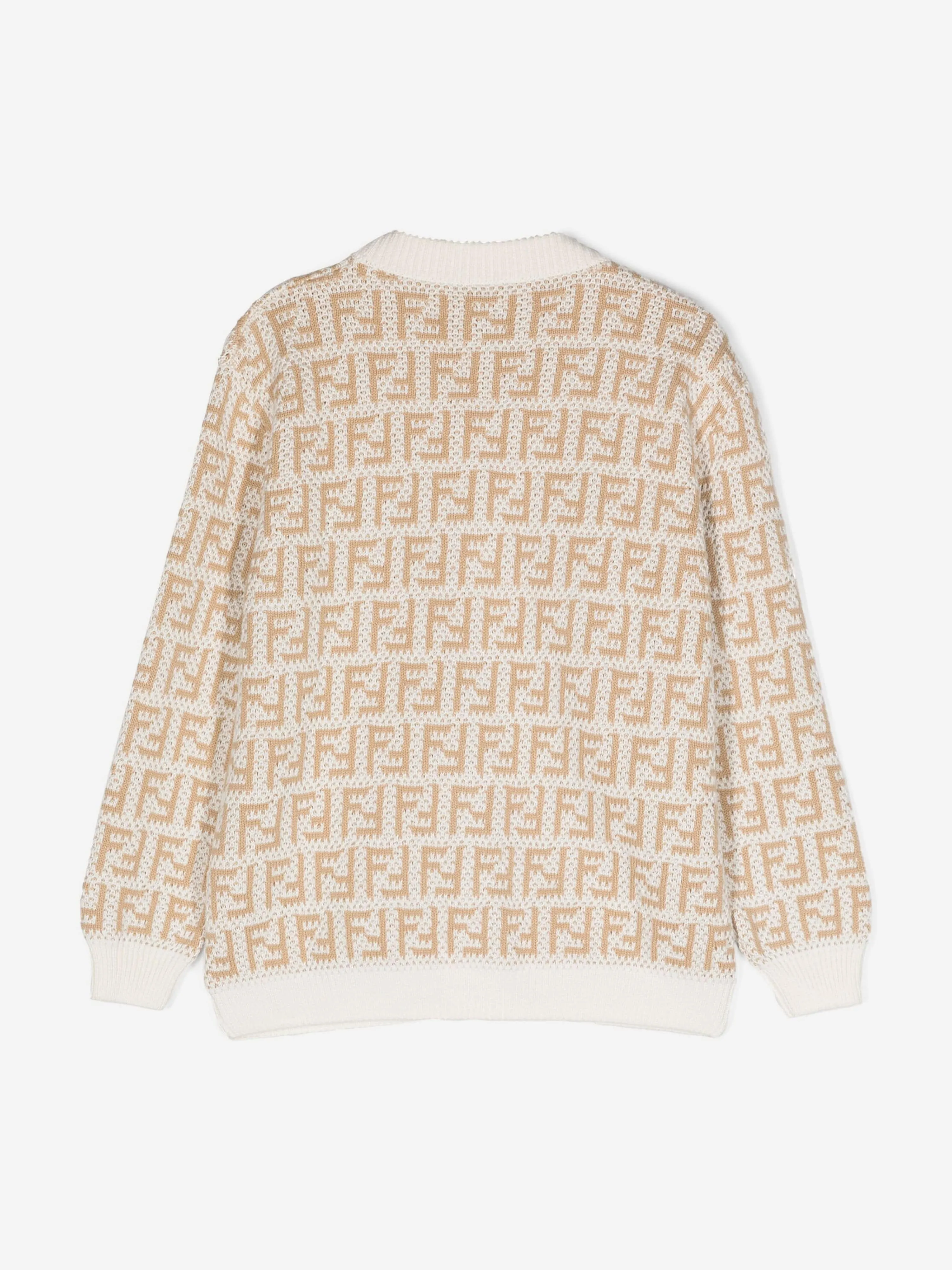 Fendi Kids FF Logo Cardigan in Beige