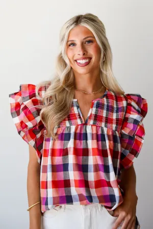 FINAL SALE - Dreamy Afternoons Fuchsia Plaid Blouse