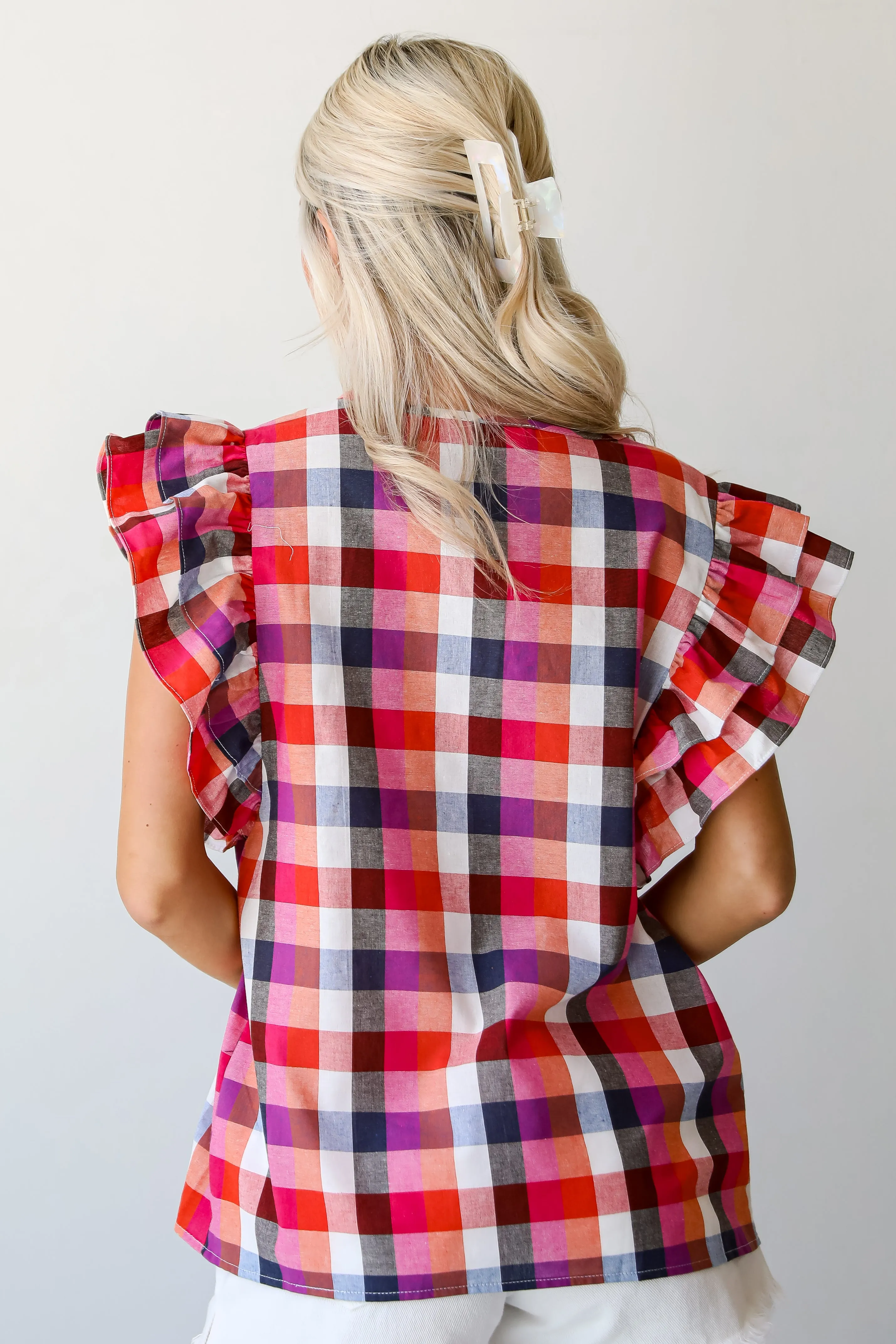 FINAL SALE - Dreamy Afternoons Fuchsia Plaid Blouse