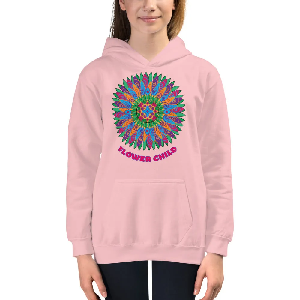 Flower Child Mandala Medallion Hoodie Teen Kids Girls Yoga Athletic Wear Trendy Unique Gifts