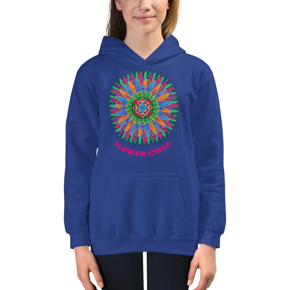 Flower Child Mandala Medallion Hoodie Teen Kids Girls Yoga Athletic Wear Trendy Unique Gifts