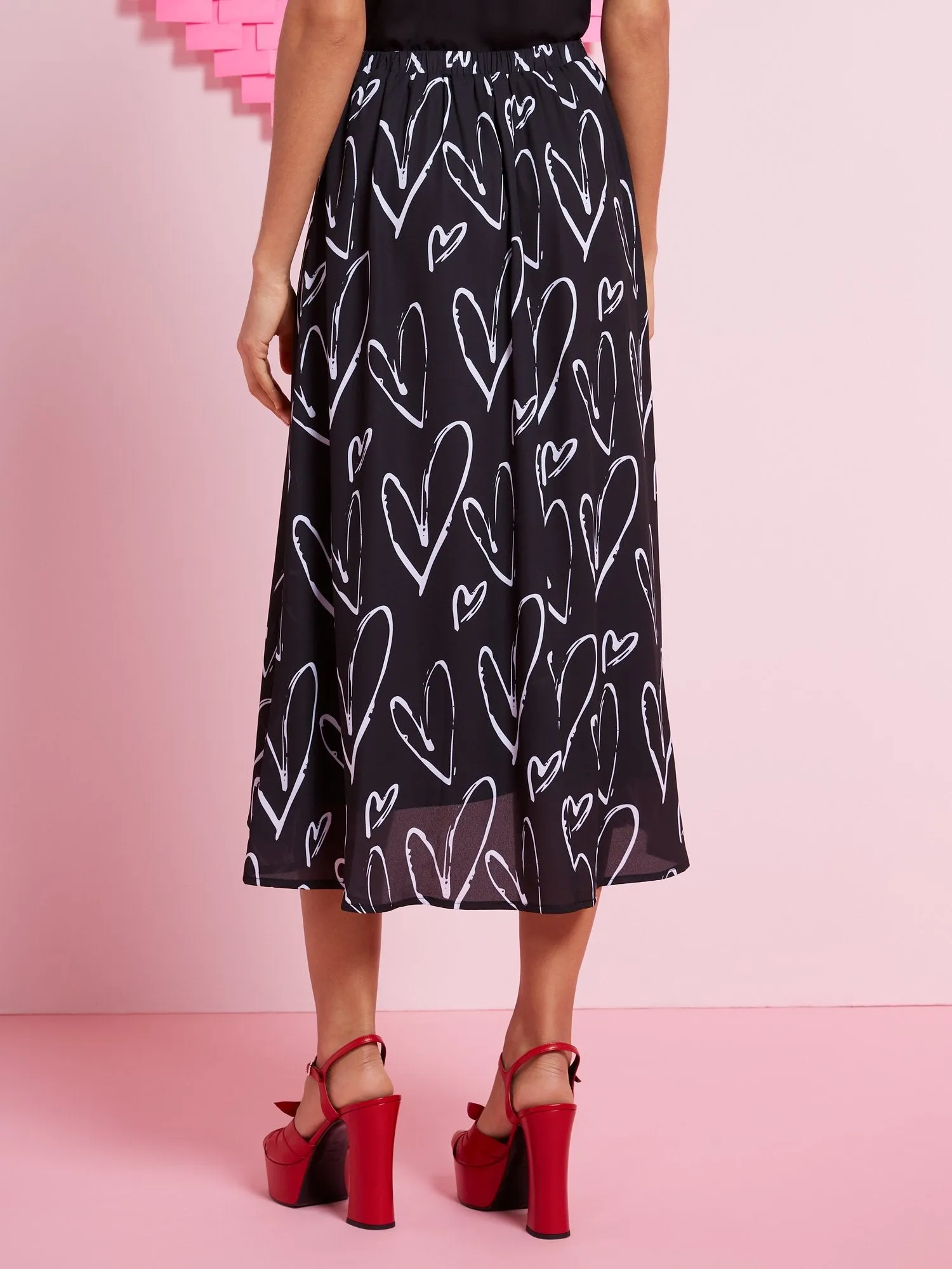 Heart Sketch Midi Skirt