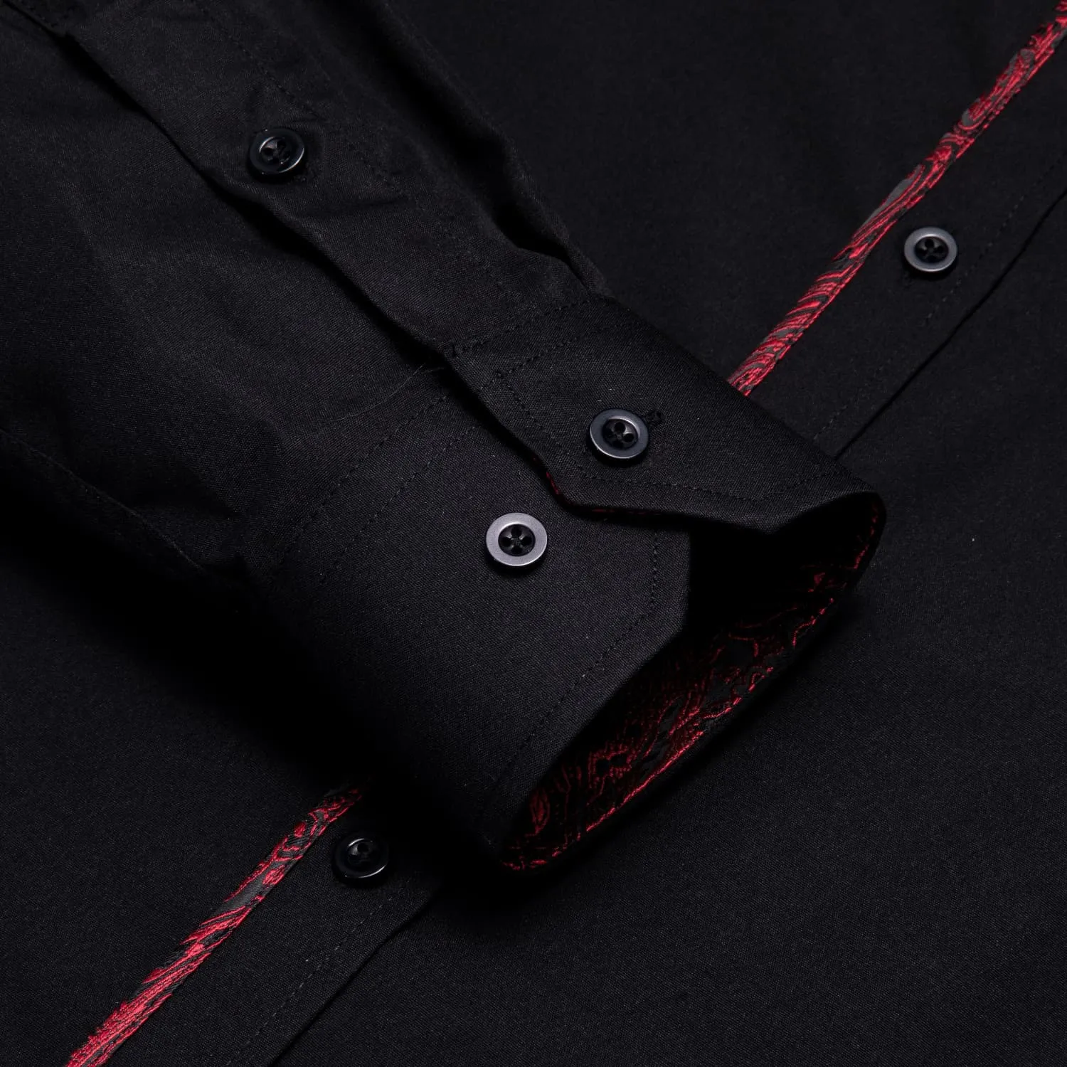 Hi-Tie Black Shirt with DarkRed Jacquard Collar Solid Shirt