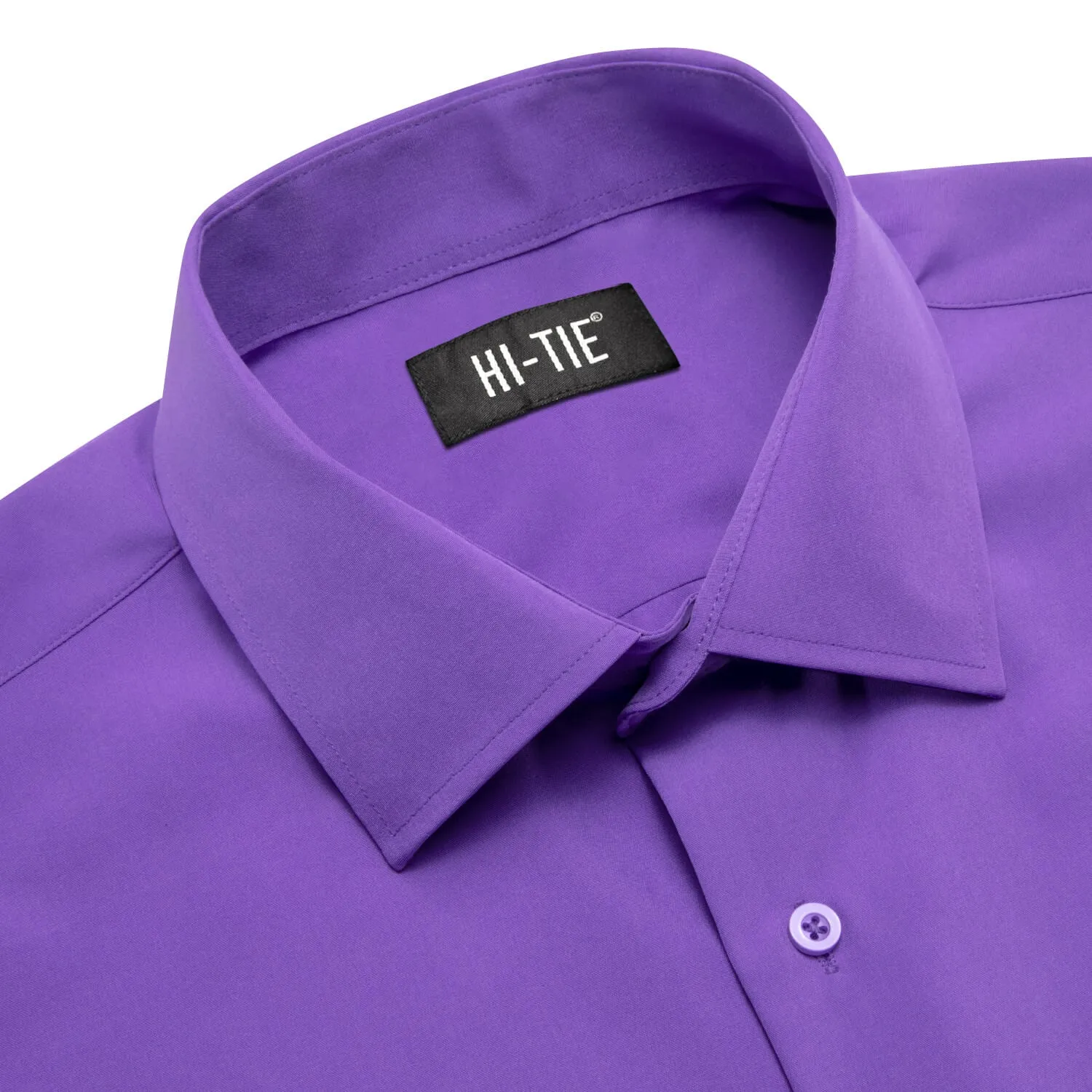 Hi-Tie Long Sleeve Shirt DarkVoilet Purple Solid Casual Men's Dress Shirt Top Wear