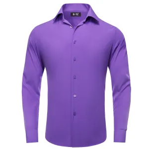 Hi-Tie Long Sleeve Shirt DarkVoilet Purple Solid Casual Men's Dress Shirt Top Wear