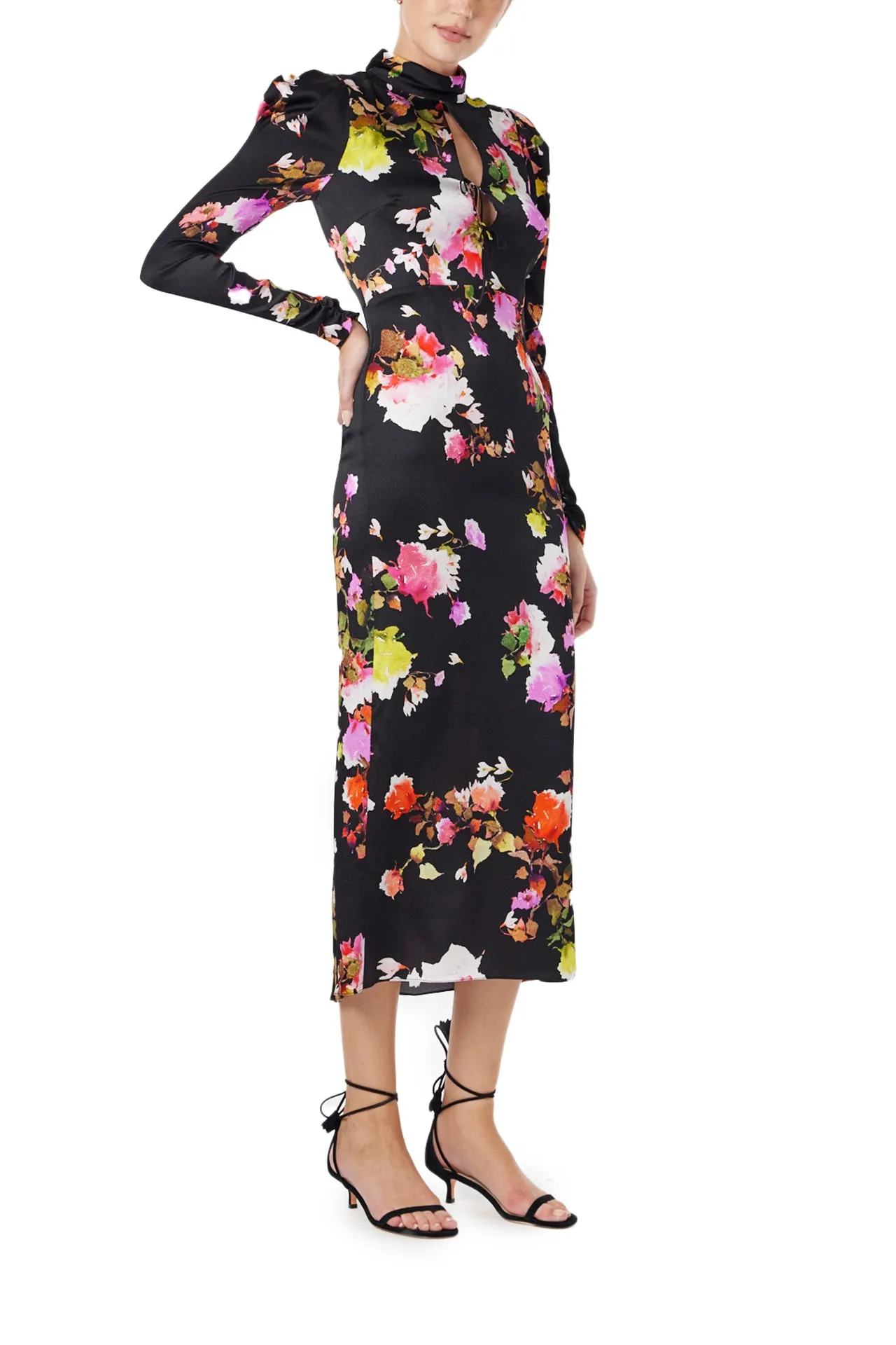 High Neck Floral Midi Dress