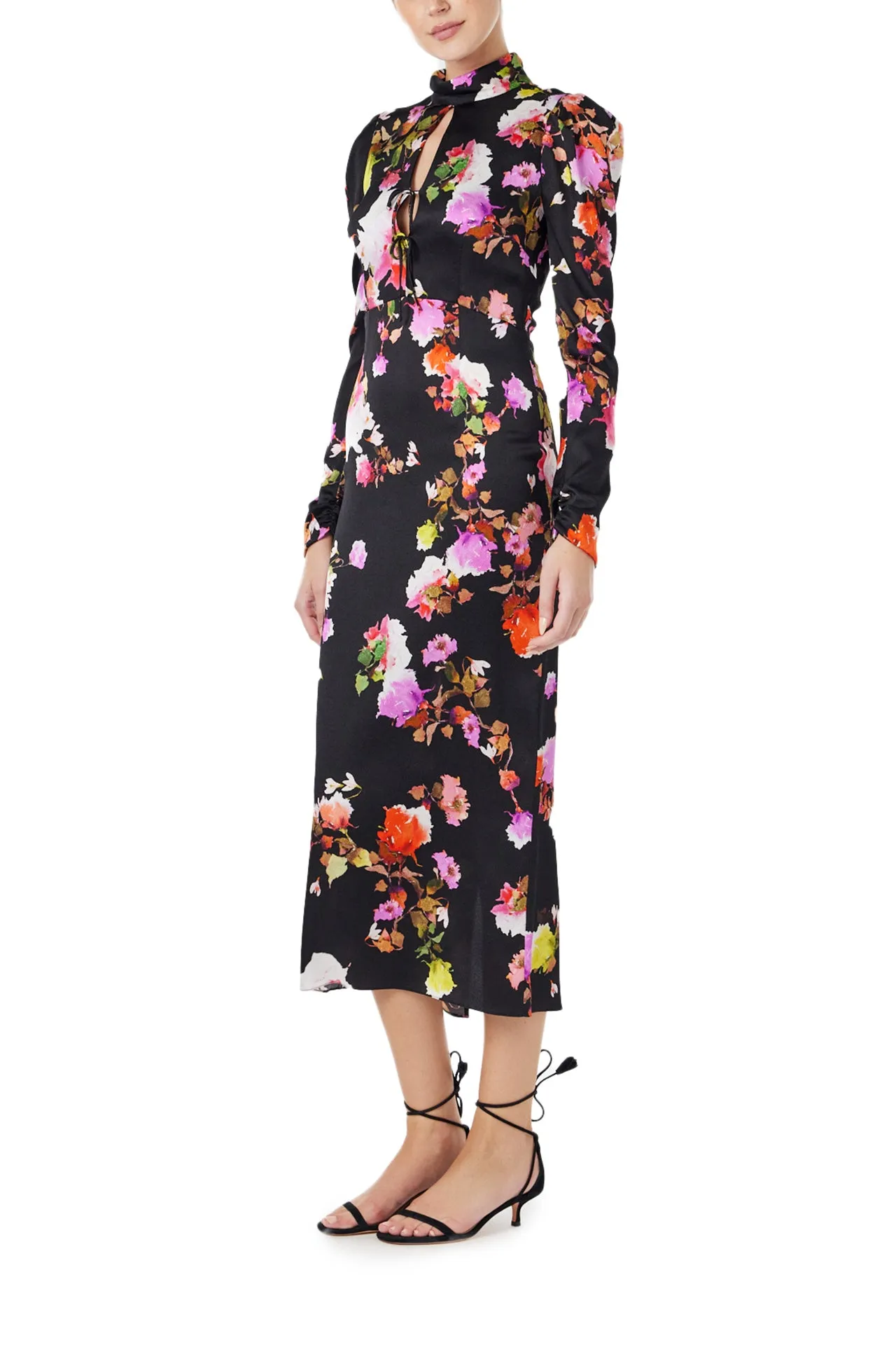 High Neck Floral Midi Dress