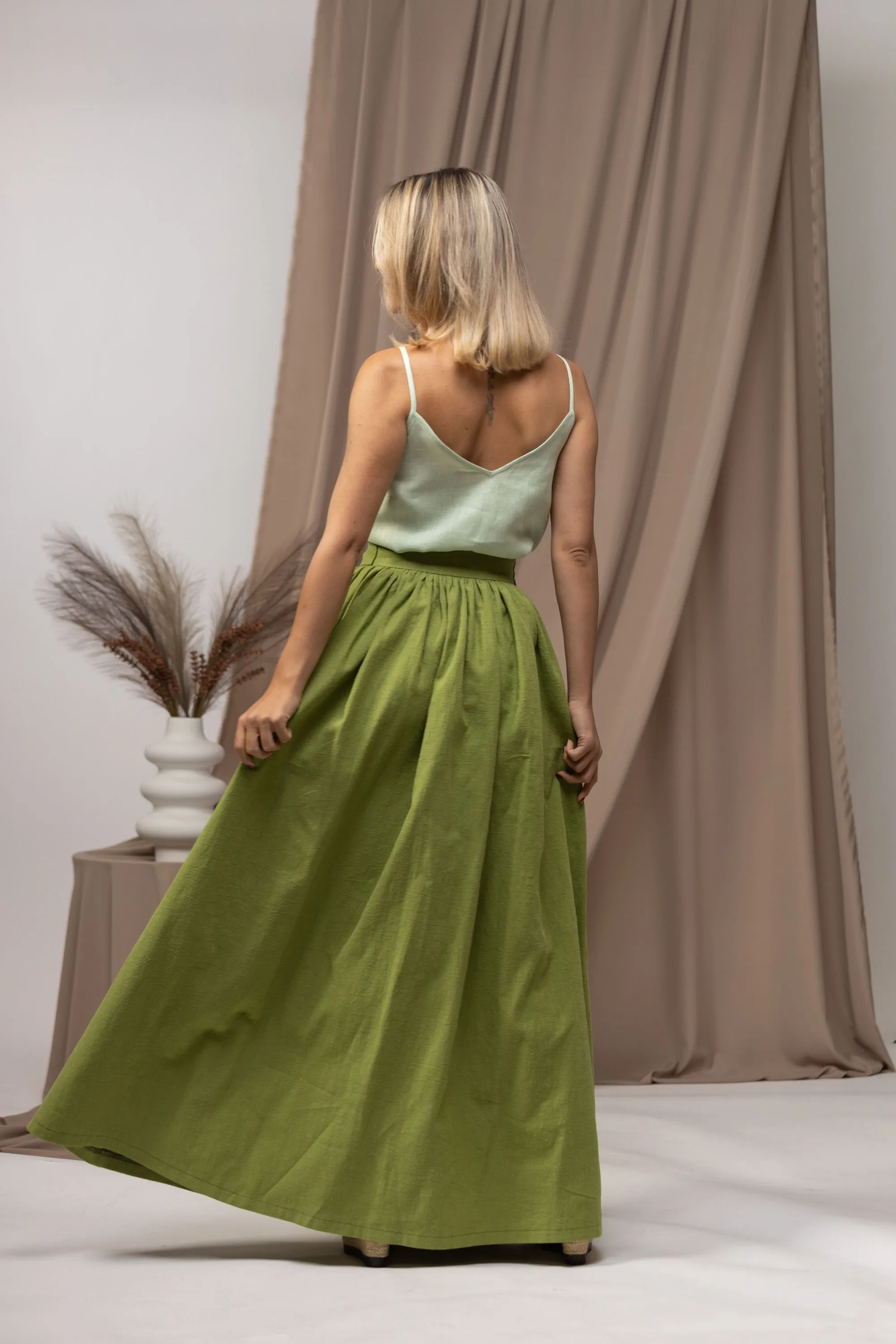 High Waist Linen Skirt with Sewed in Belt